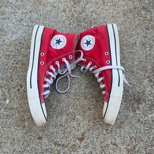 Solid Red Converse High-Top Classic Chuck Taylor All Star Trainers — Size W 11